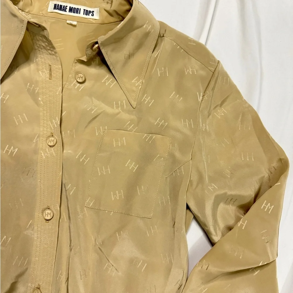 Hanae Mori Vintage Beige Button-Up Shirt